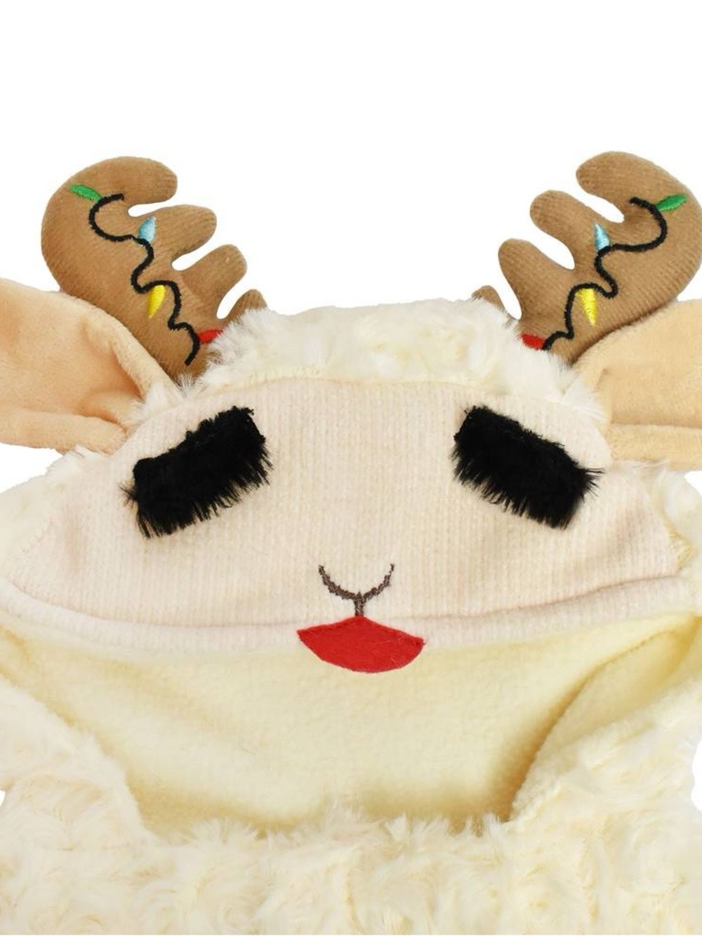 Lamb chop Cream Fuzzy Hooded Pet Vest with Red Trim